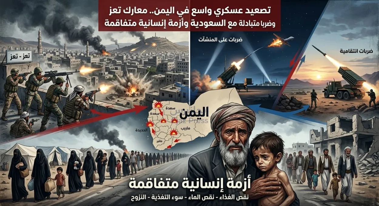 تصعيد عسكري واسع في اليمن.. معارك تعز وضربات متبادلة مع السعودية وأزمة إنسانية متفاقمة